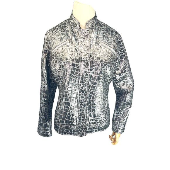 Chico's Silver Crocodile Stellar Jacket Size 1 Medium 8 10 US Blazer - Picture 1 of 12